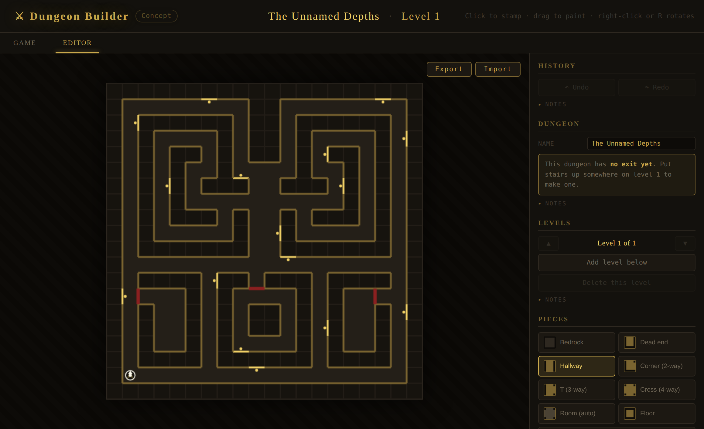 The Dungeon Builder's Editor tab