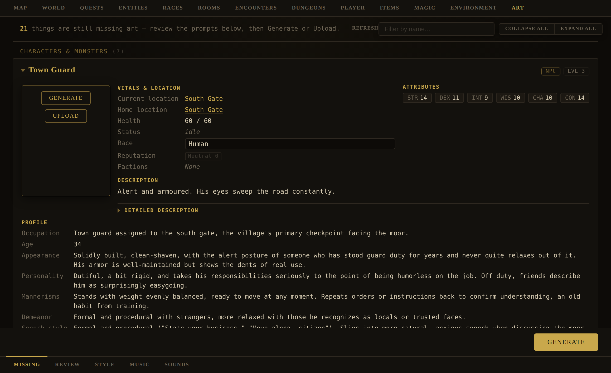 The Art Missing dashboard