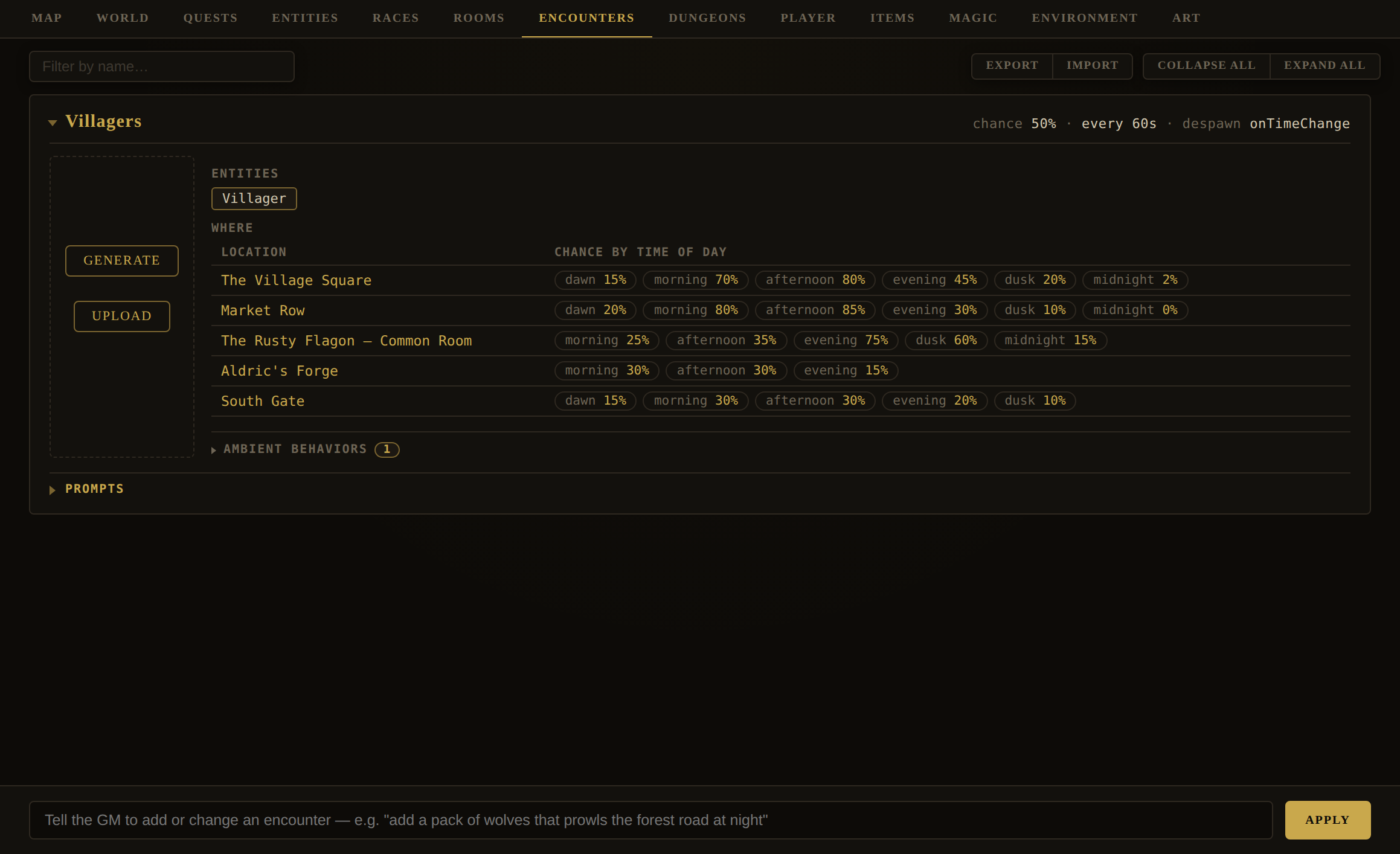 The Encounters tab