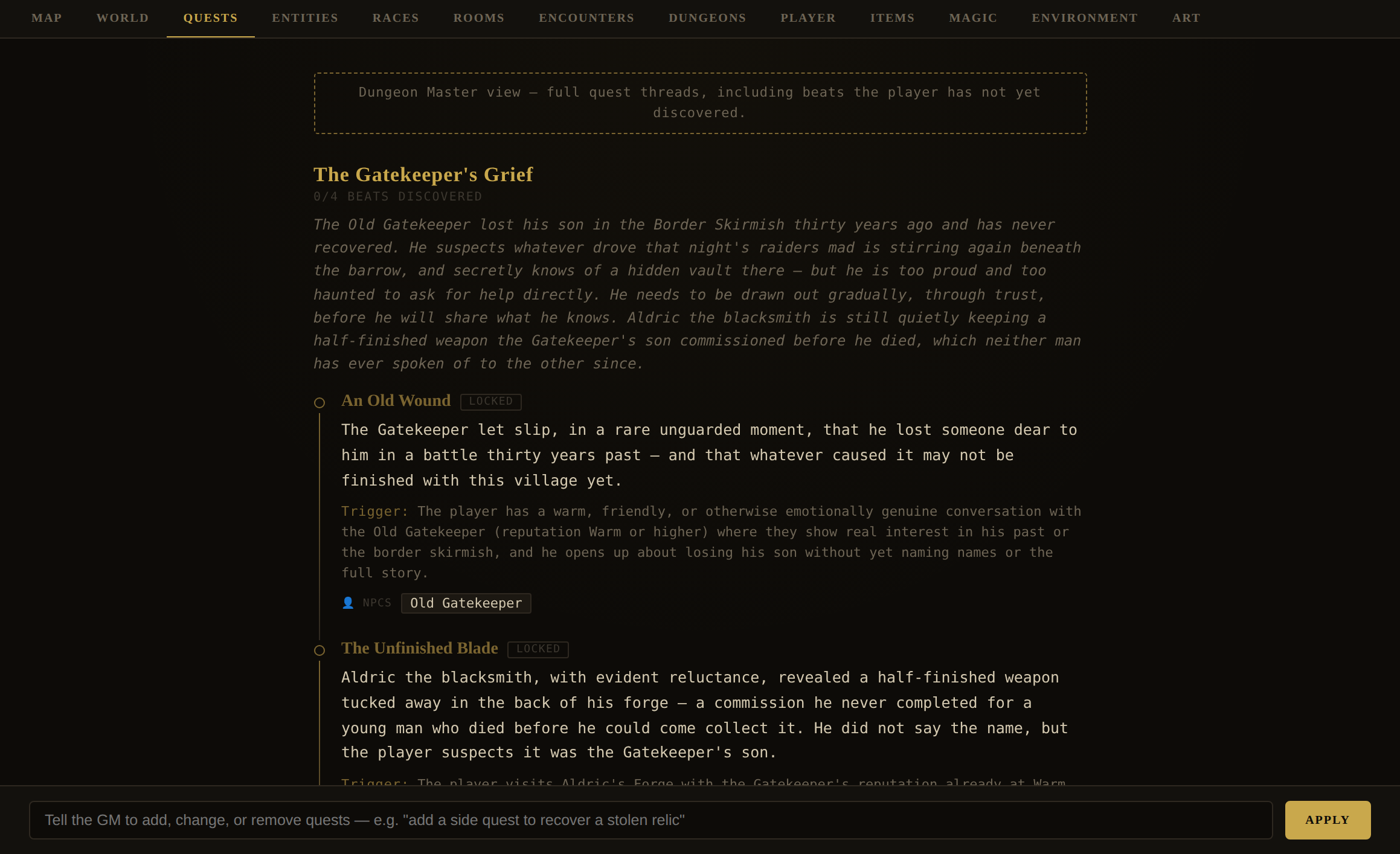 The Quests tab