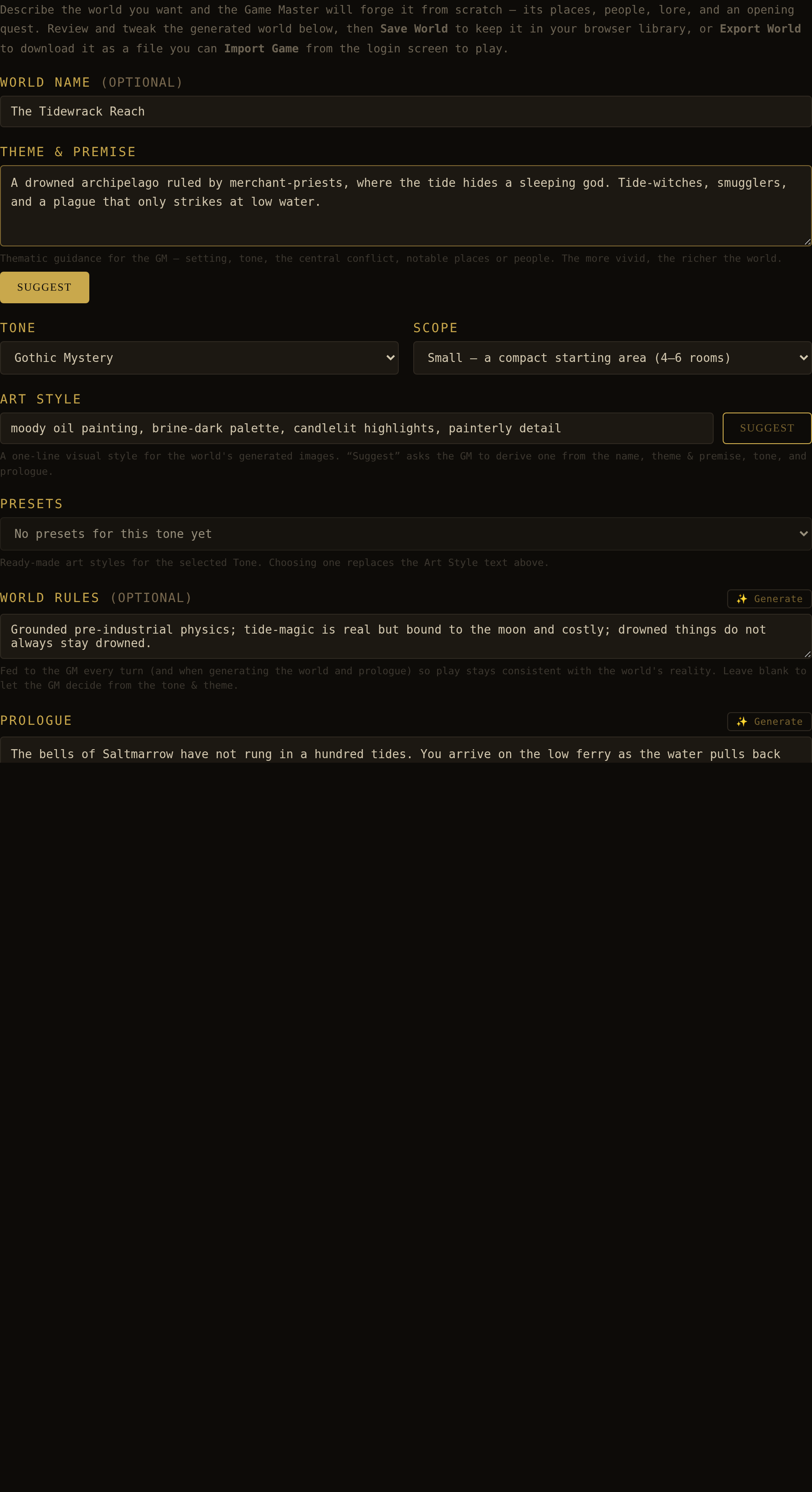 The World Builder concept form