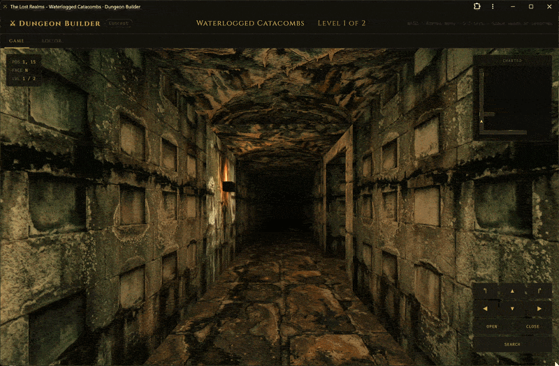 Walking a flooded catacomb corridor lined with burial niches