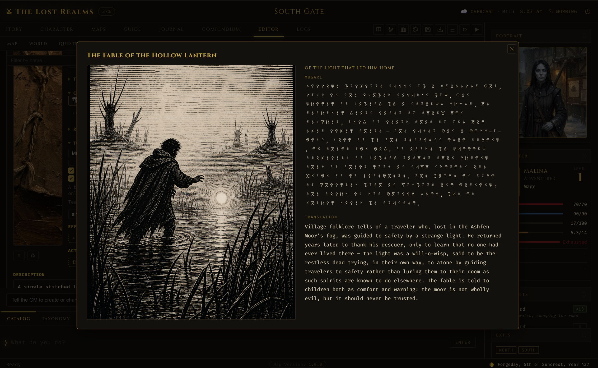 The Fable of the Hollow Lantern, shown in Mugari beside its translation