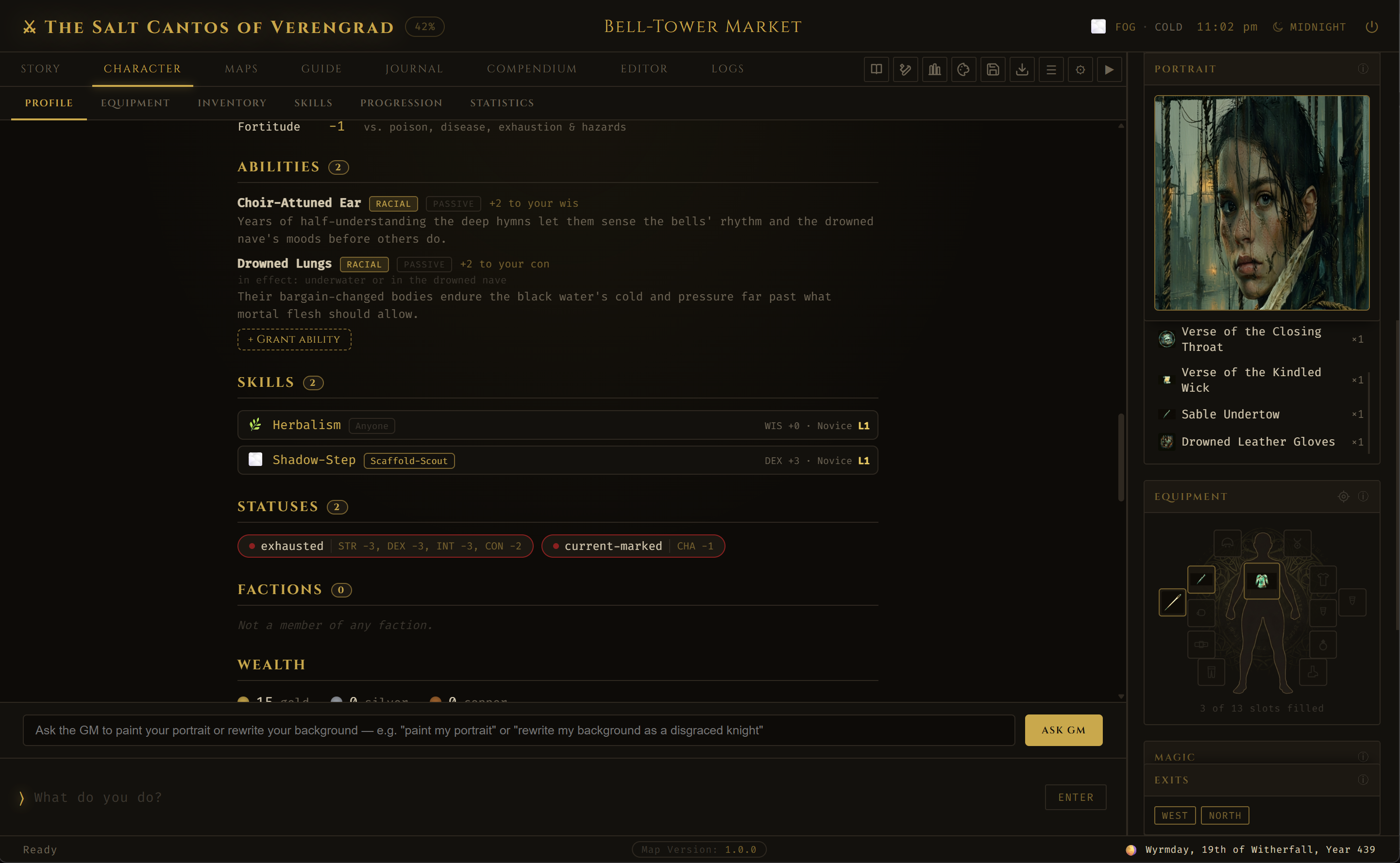 Character profile with portrait gallery
