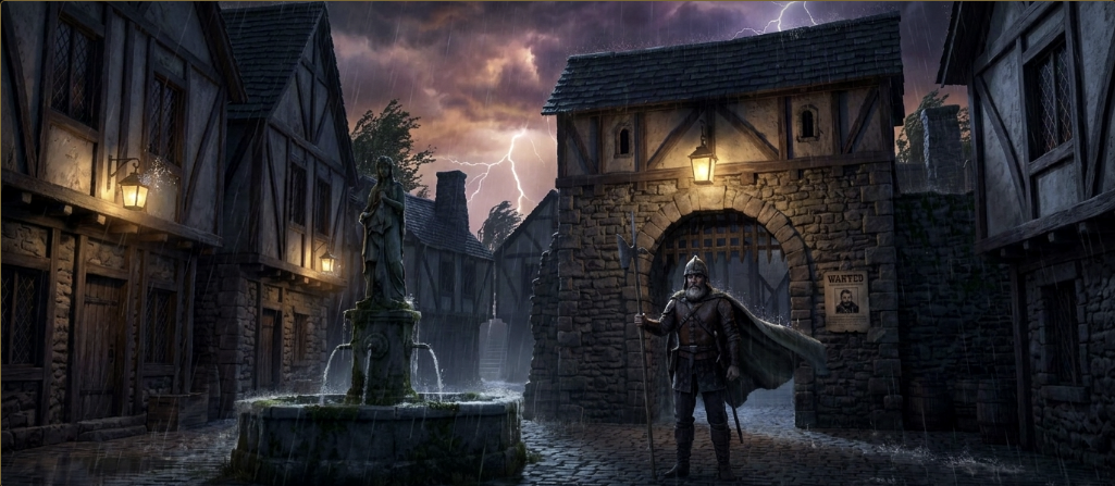 The Village Square at evening